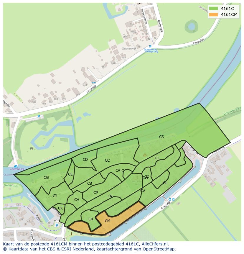 Afbeelding van het postcodegebied 4161 CM op de kaart.