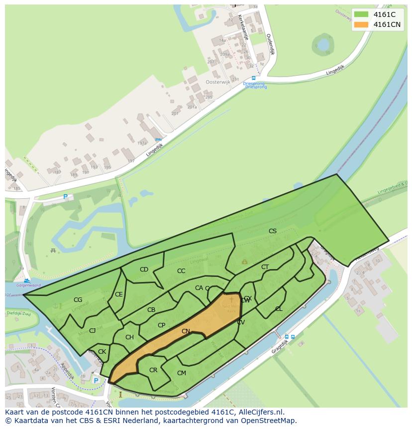 Afbeelding van het postcodegebied 4161 CN op de kaart.