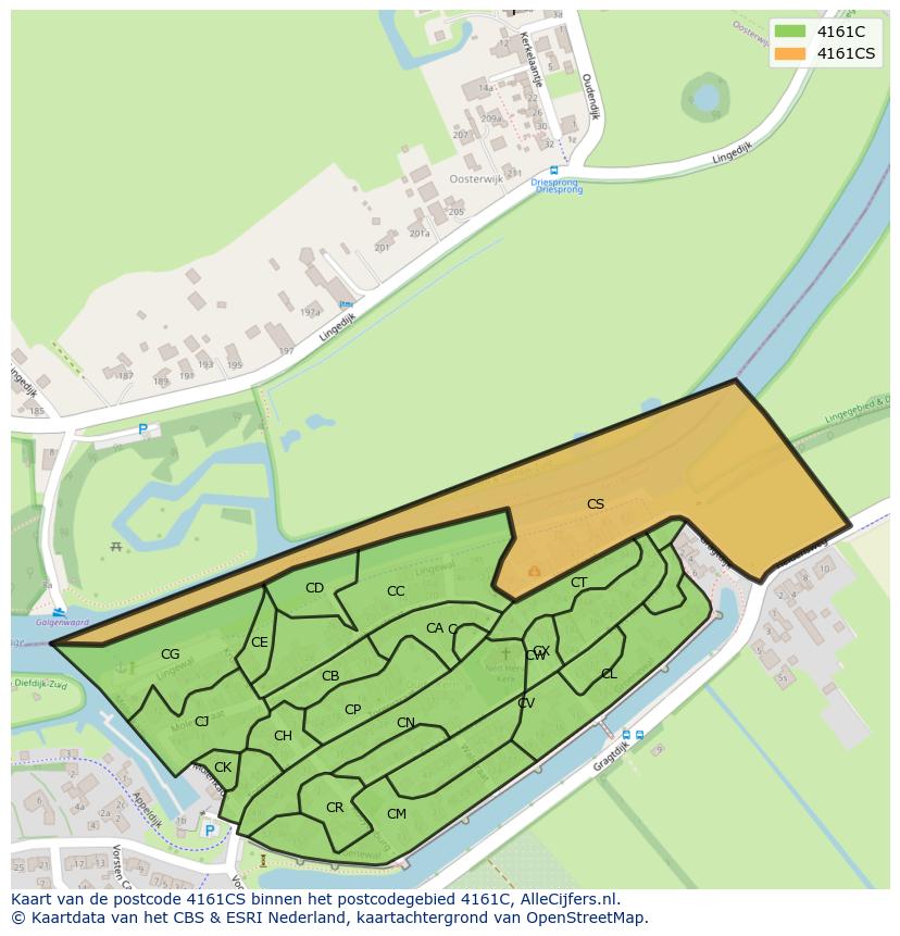 Afbeelding van het postcodegebied 4161 CS op de kaart.