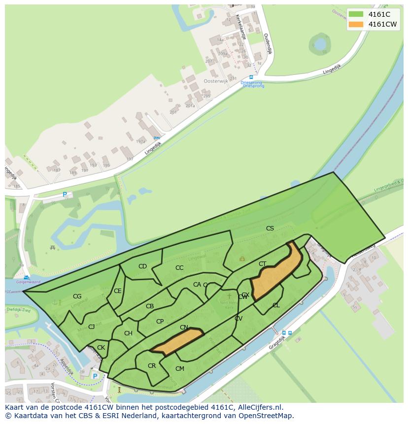 Afbeelding van het postcodegebied 4161 CW op de kaart.