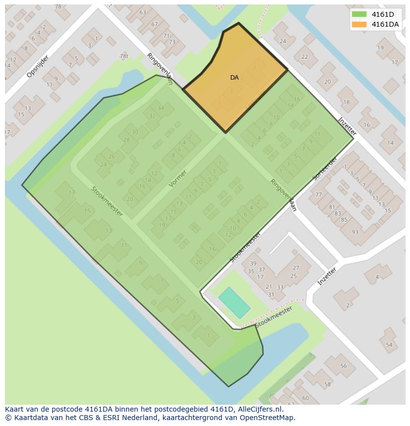 Afbeelding van het postcodegebied 4161 DA op de kaart.