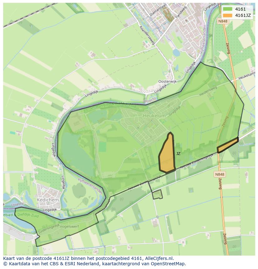 Afbeelding van het postcodegebied 4161 JZ op de kaart.