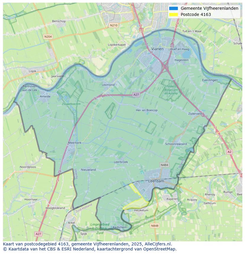 Afbeelding van het postcodegebied 4163 op de kaart.