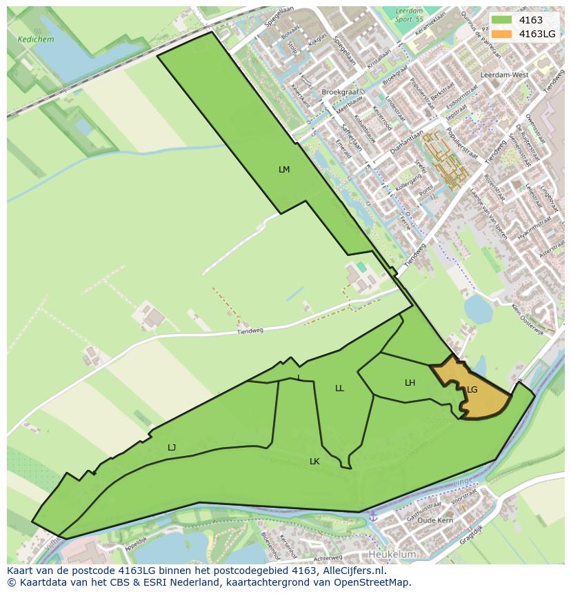 Afbeelding van het postcodegebied 4163 LG op de kaart.