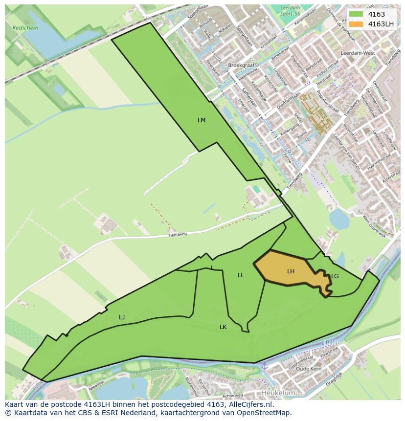 Afbeelding van het postcodegebied 4163 LH op de kaart.