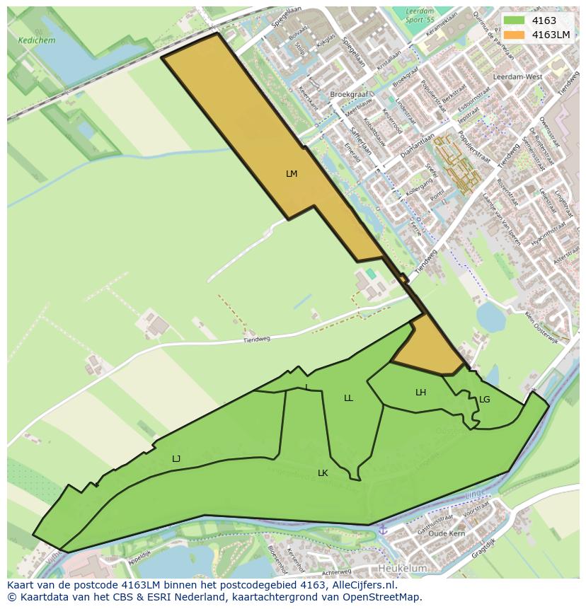 Afbeelding van het postcodegebied 4163 LM op de kaart.