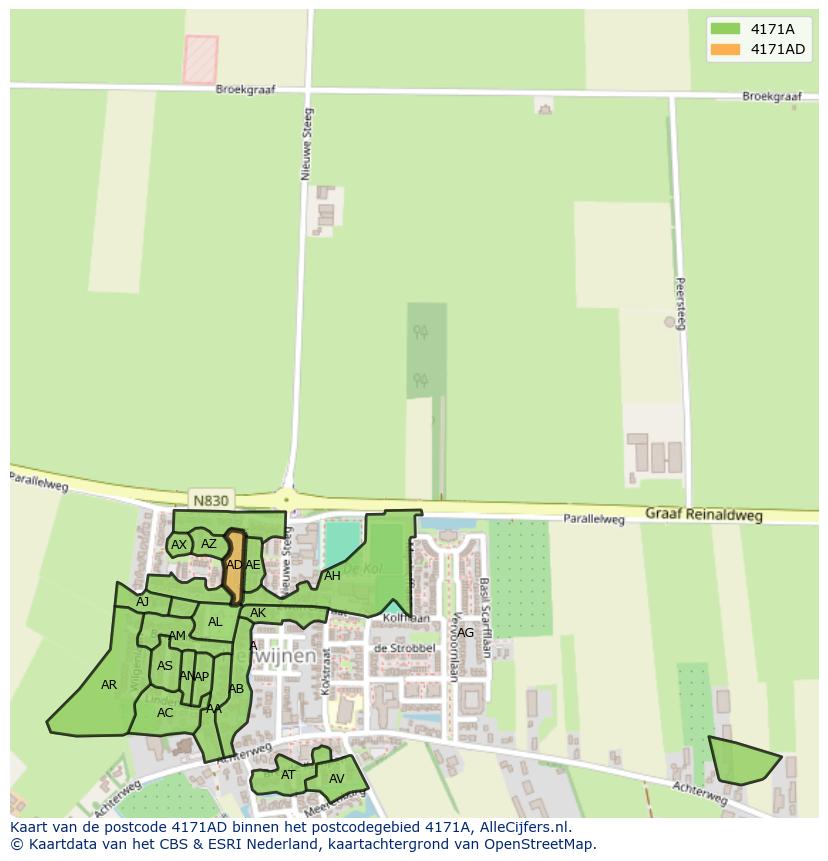 Afbeelding van het postcodegebied 4171 AD op de kaart.