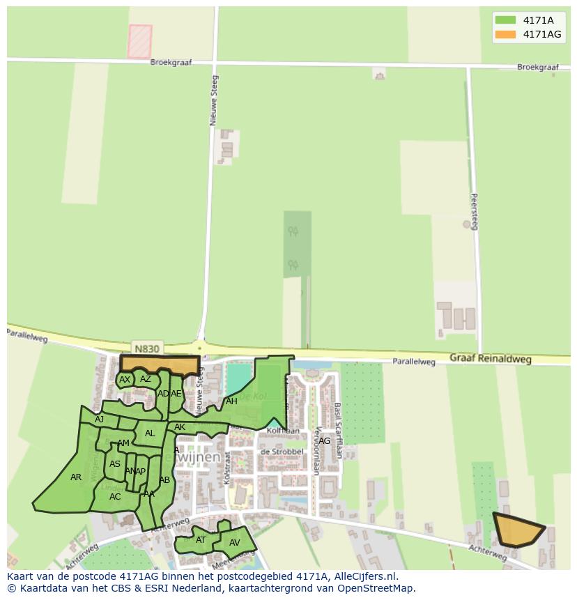 Afbeelding van het postcodegebied 4171 AG op de kaart.