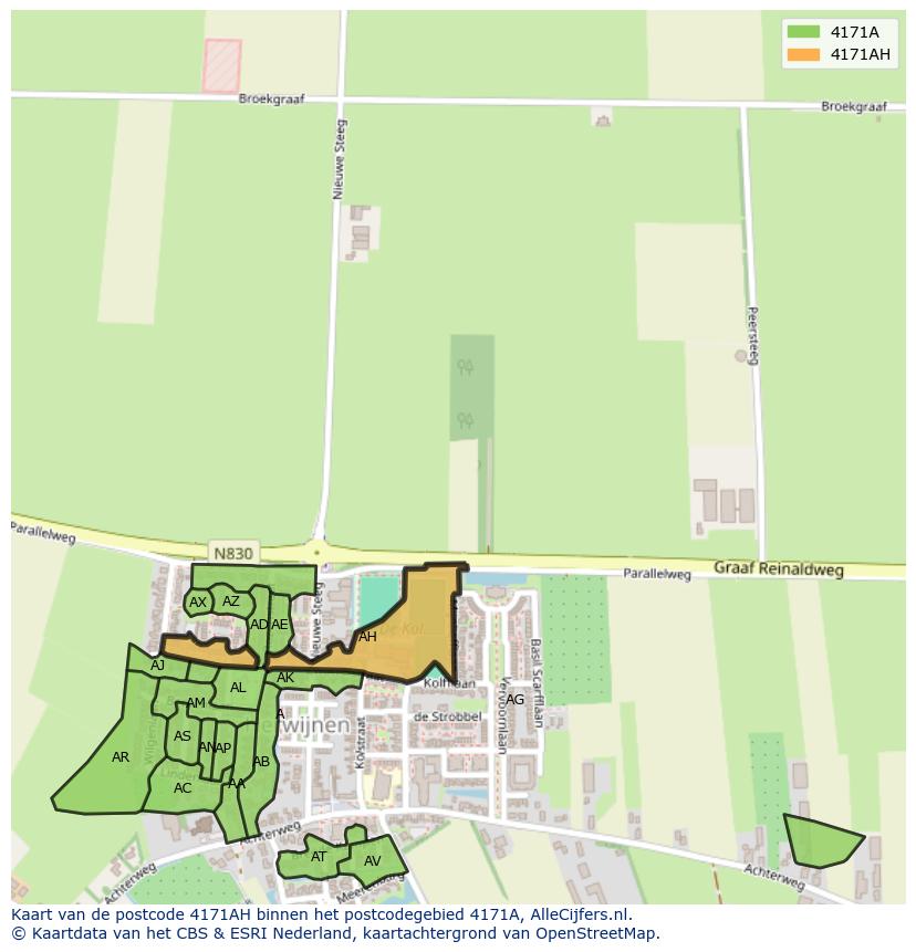 Afbeelding van het postcodegebied 4171 AH op de kaart.