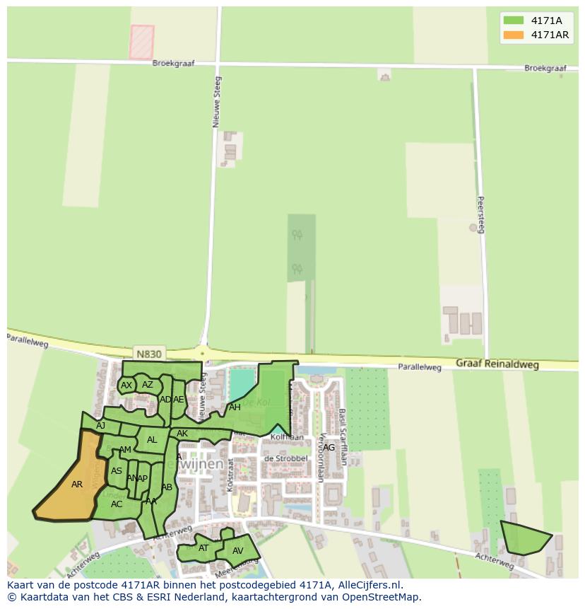 Afbeelding van het postcodegebied 4171 AR op de kaart.