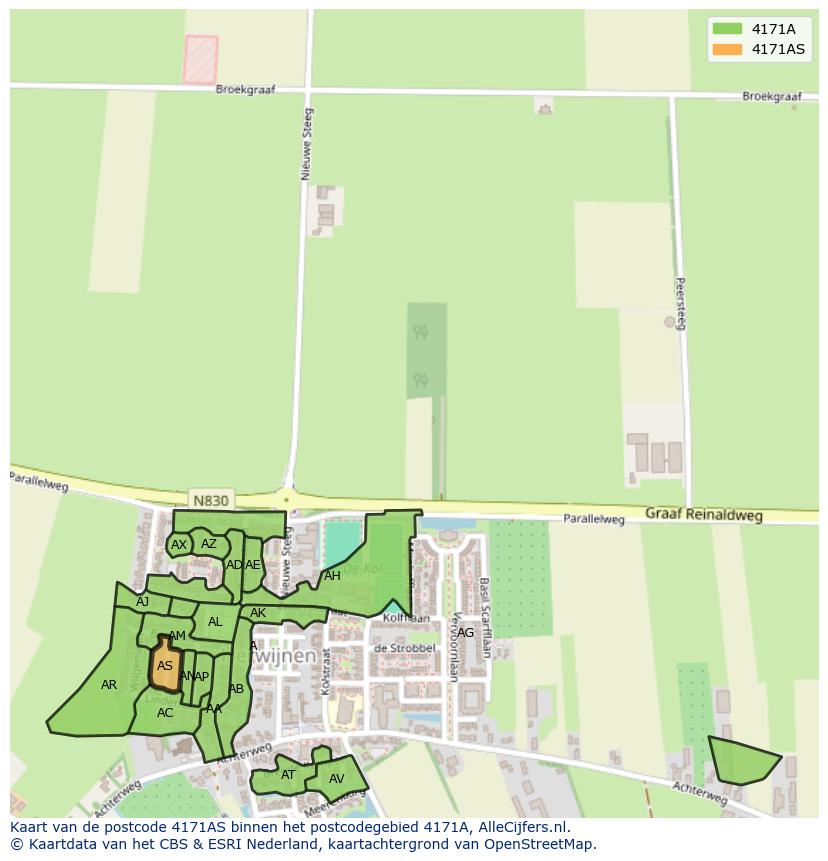 Afbeelding van het postcodegebied 4171 AS op de kaart.