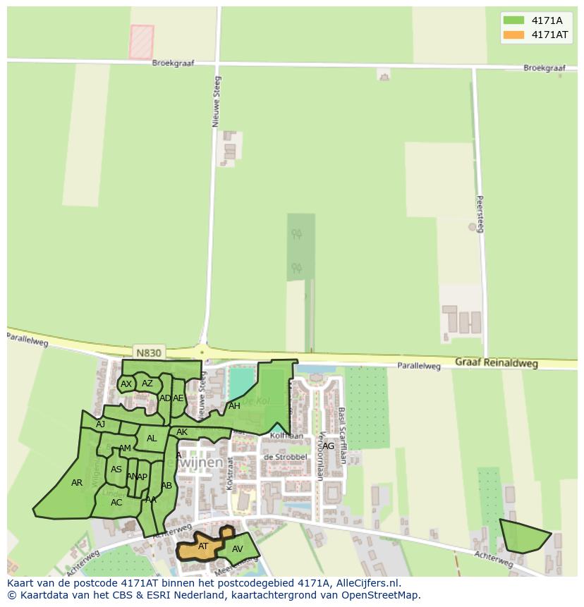 Afbeelding van het postcodegebied 4171 AT op de kaart.