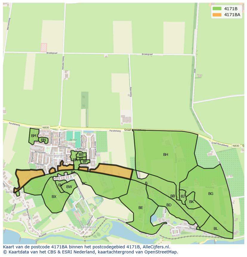 Afbeelding van het postcodegebied 4171 BA op de kaart.