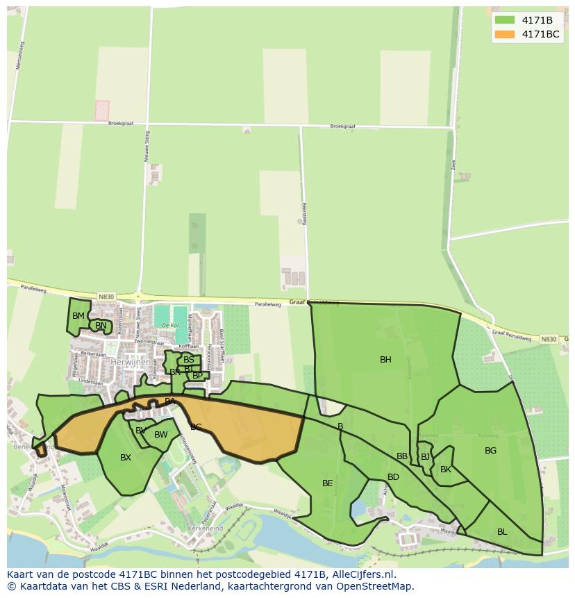 Afbeelding van het postcodegebied 4171 BC op de kaart.