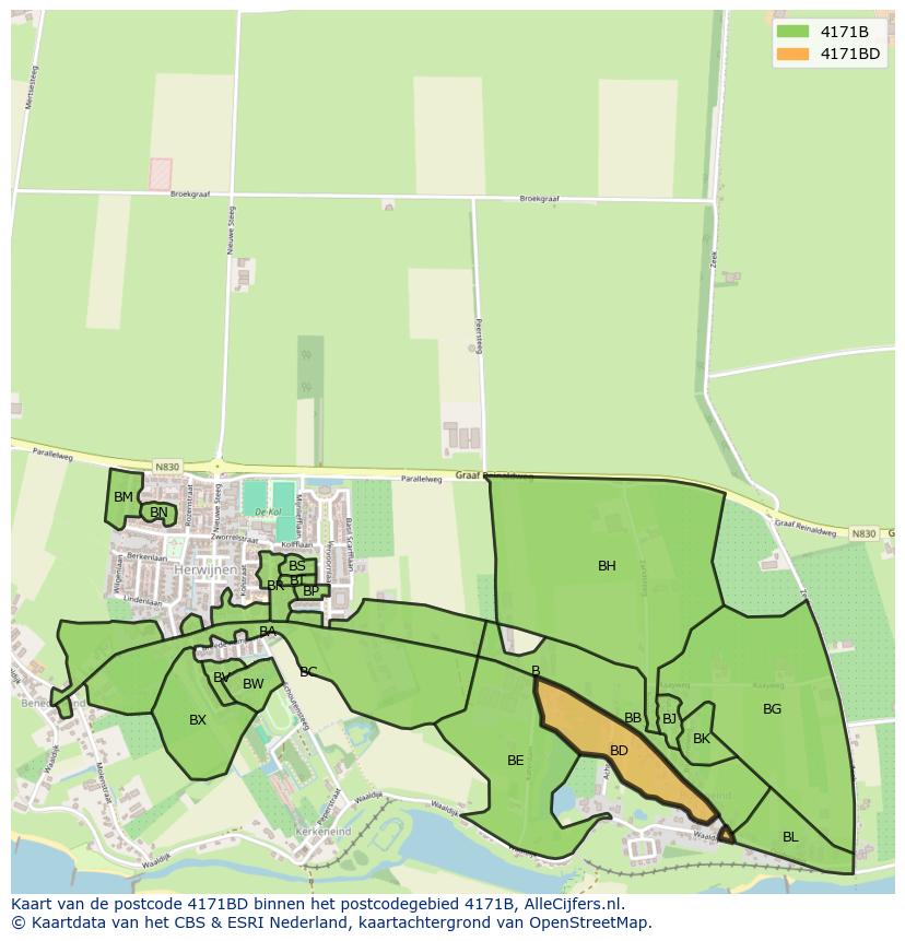 Afbeelding van het postcodegebied 4171 BD op de kaart.