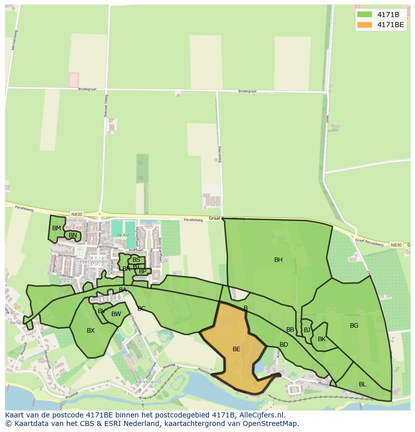 Afbeelding van het postcodegebied 4171 BE op de kaart.