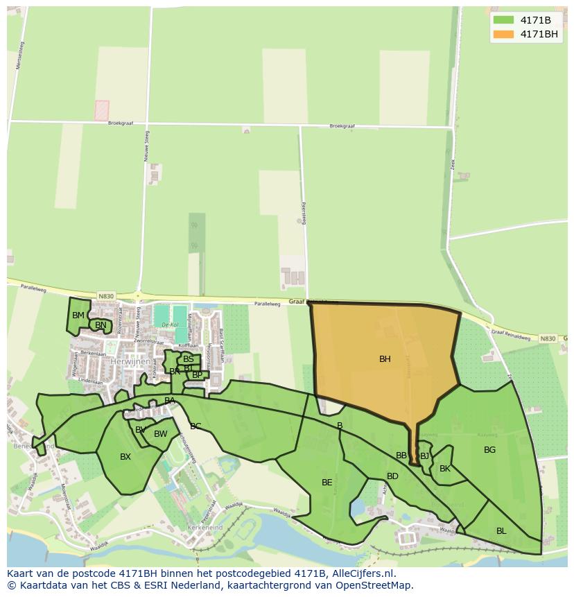 Afbeelding van het postcodegebied 4171 BH op de kaart.