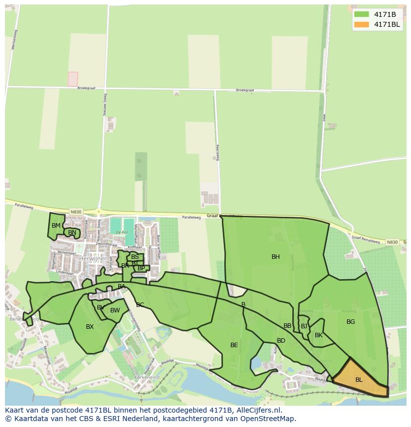 Afbeelding van het postcodegebied 4171 BL op de kaart.