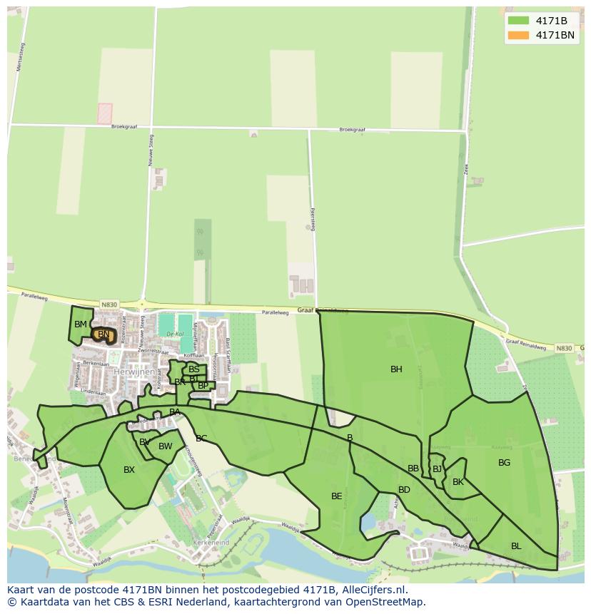 Afbeelding van het postcodegebied 4171 BN op de kaart.
