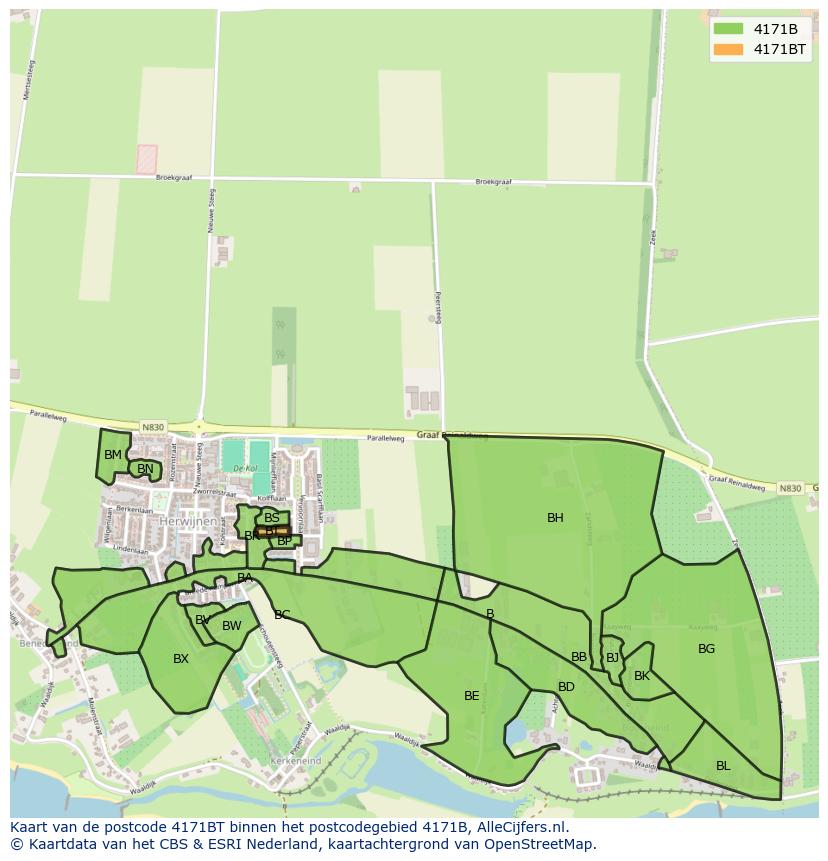 Afbeelding van het postcodegebied 4171 BT op de kaart.
