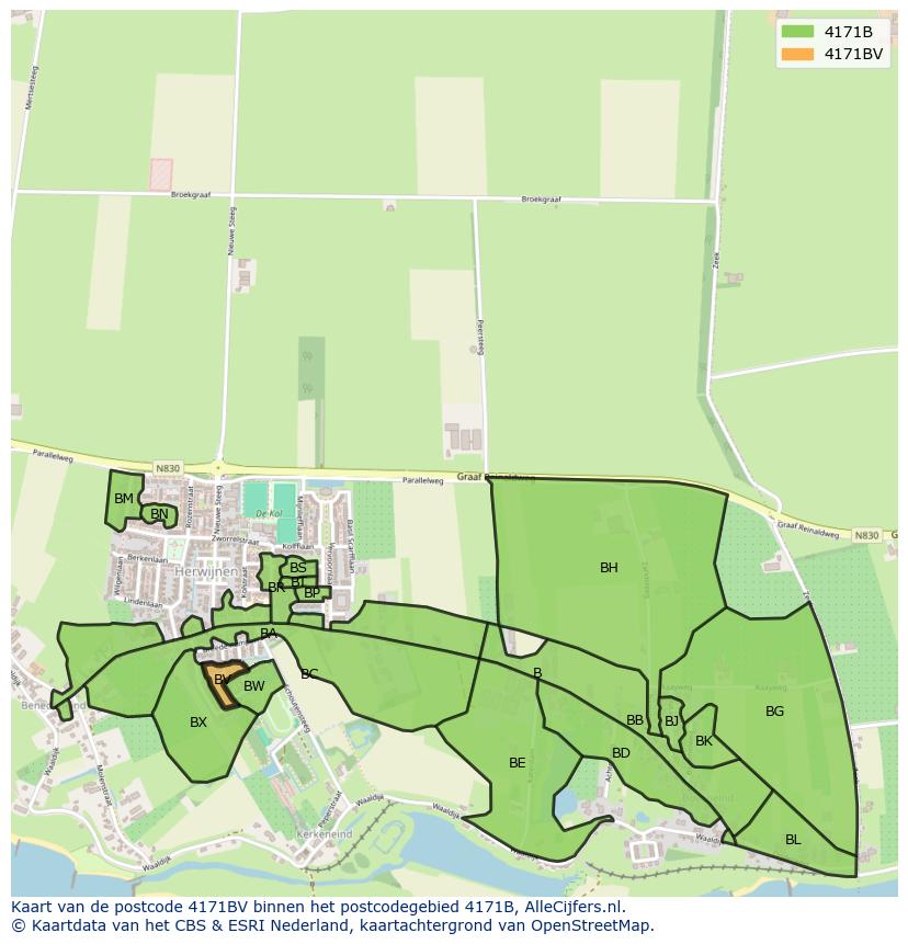 Afbeelding van het postcodegebied 4171 BV op de kaart.