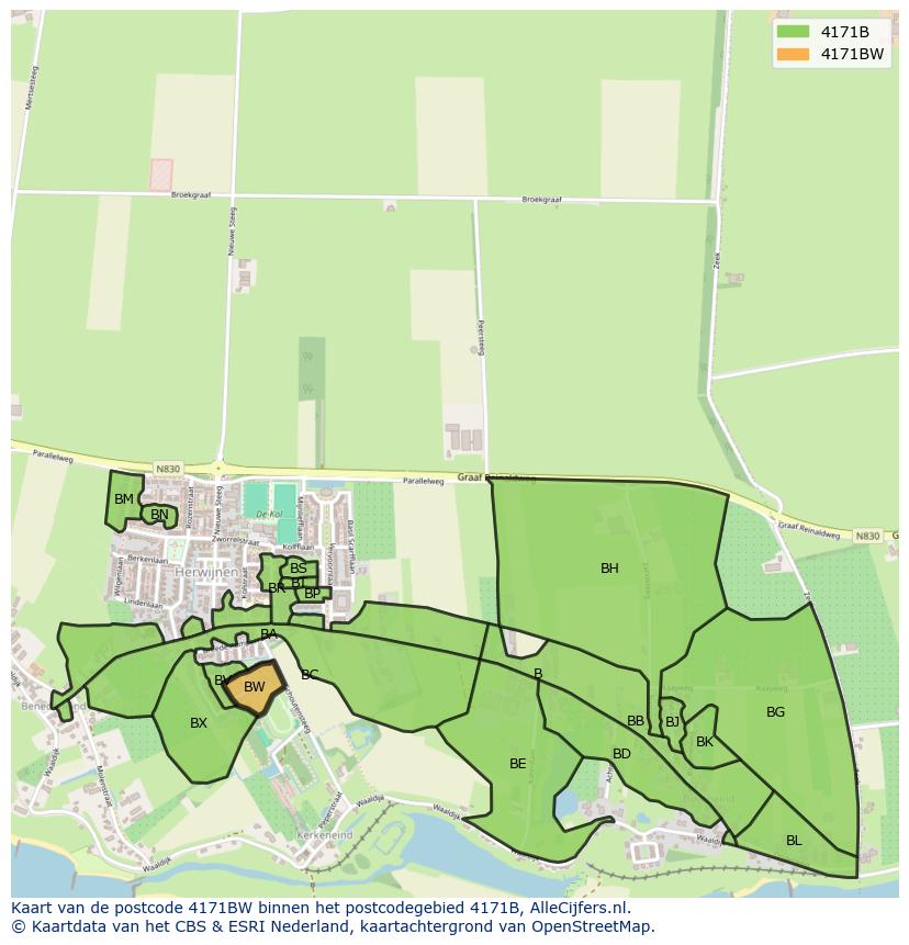 Afbeelding van het postcodegebied 4171 BW op de kaart.