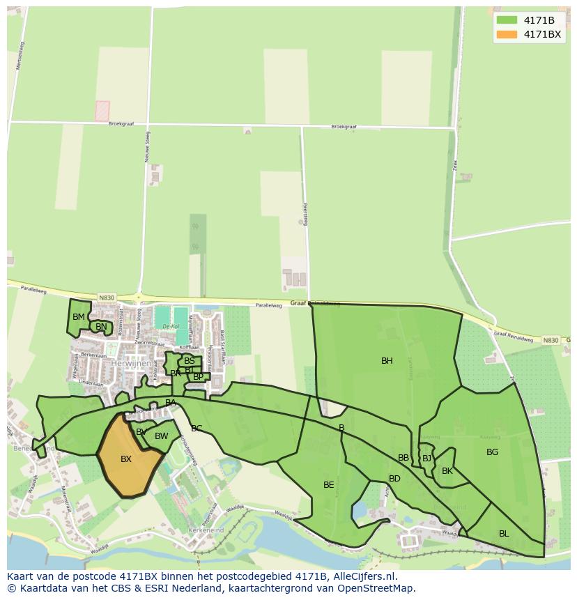 Afbeelding van het postcodegebied 4171 BX op de kaart.