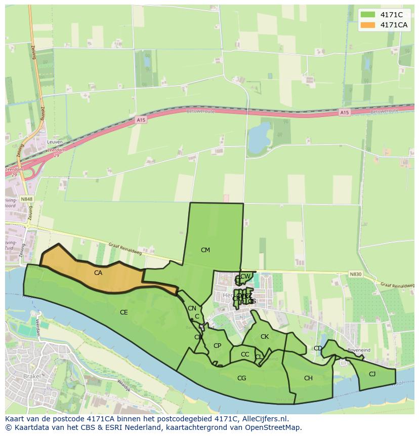 Afbeelding van het postcodegebied 4171 CA op de kaart.