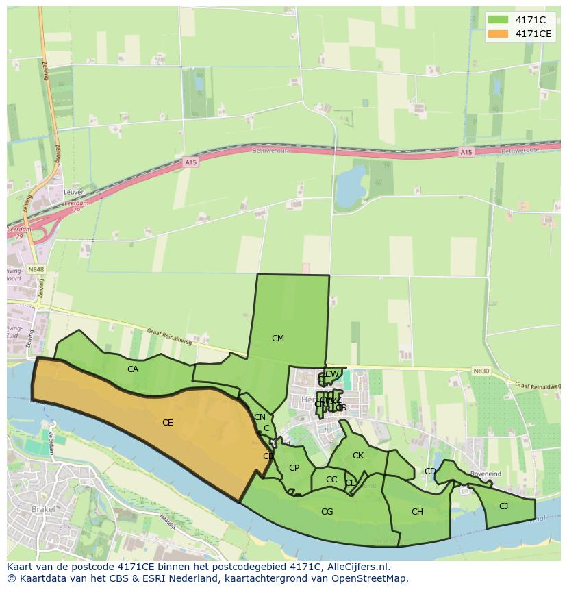 Afbeelding van het postcodegebied 4171 CE op de kaart.