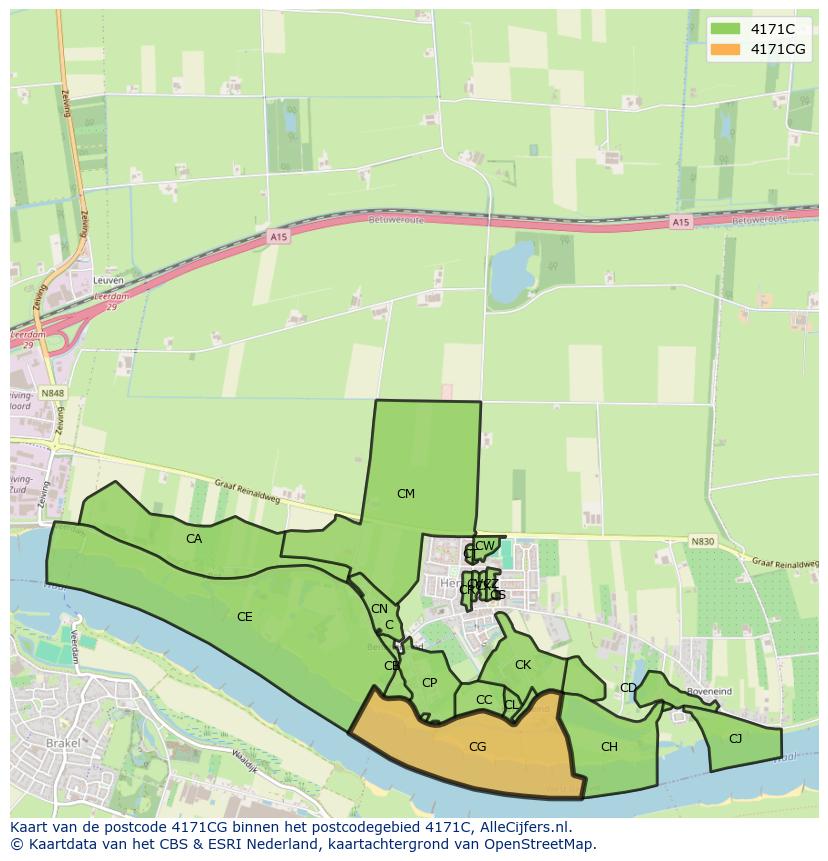 Afbeelding van het postcodegebied 4171 CG op de kaart.
