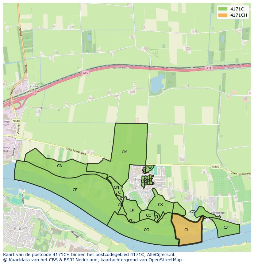 Afbeelding van het postcodegebied 4171 CH op de kaart.