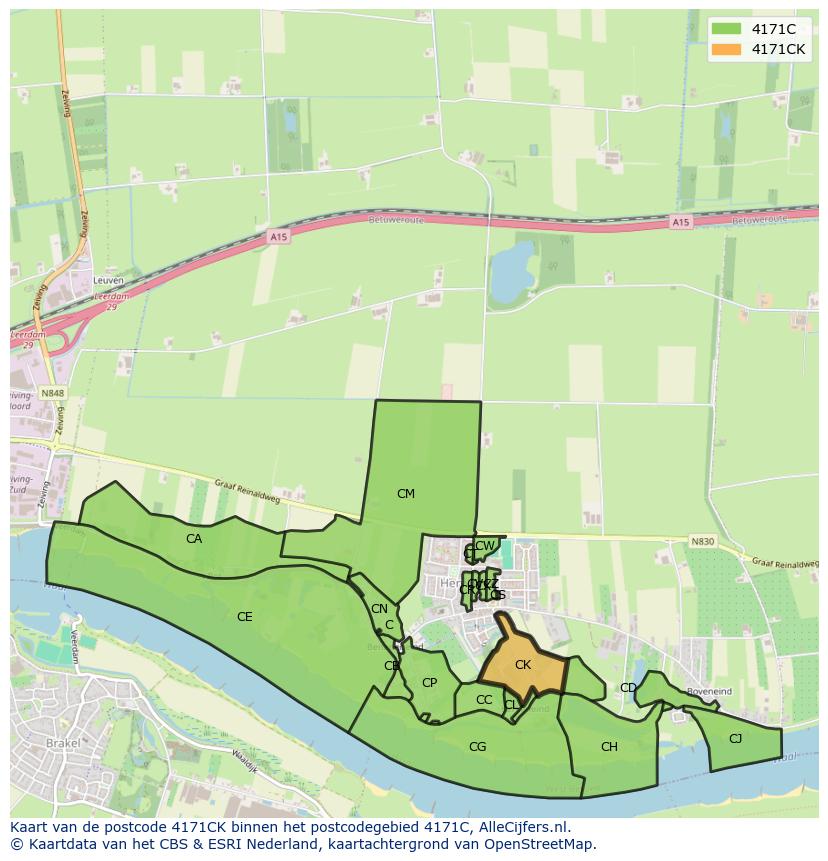 Afbeelding van het postcodegebied 4171 CK op de kaart.