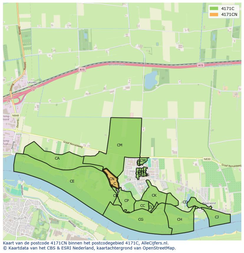 Afbeelding van het postcodegebied 4171 CN op de kaart.