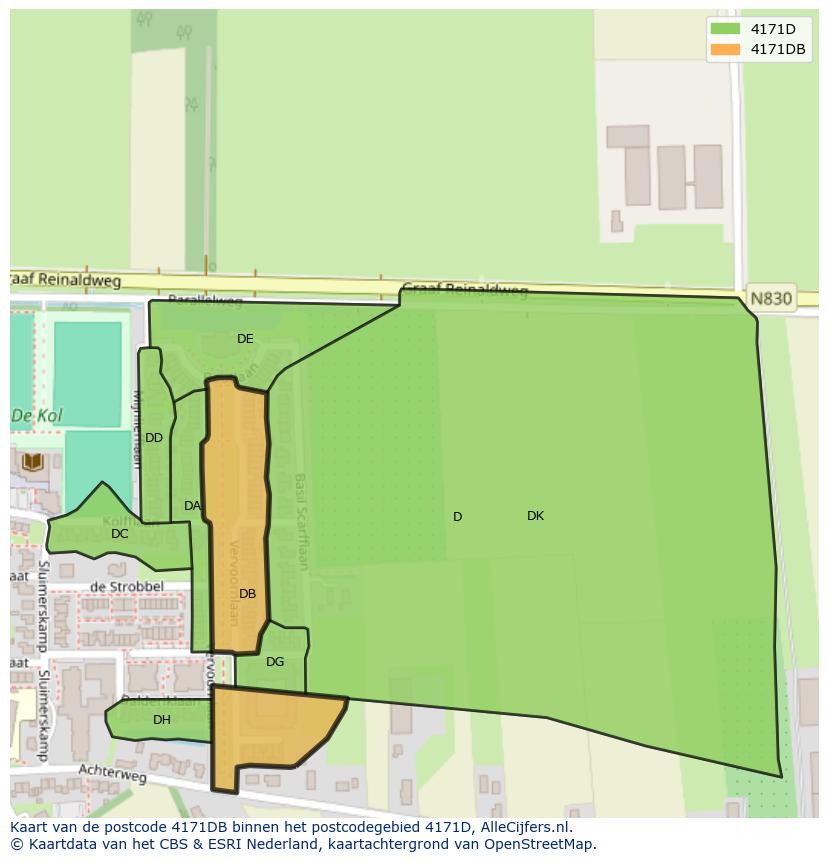 Afbeelding van het postcodegebied 4171 DB op de kaart.
