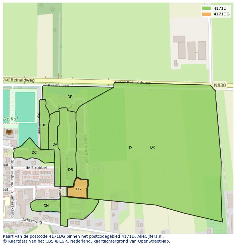 Afbeelding van het postcodegebied 4171 DG op de kaart.