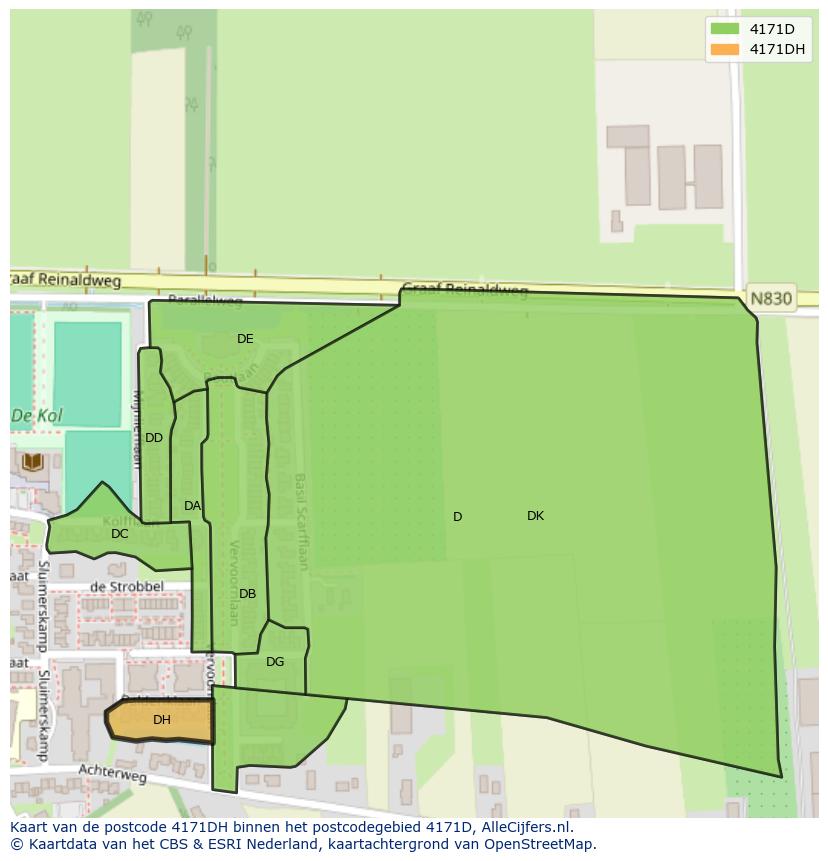 Afbeelding van het postcodegebied 4171 DH op de kaart.
