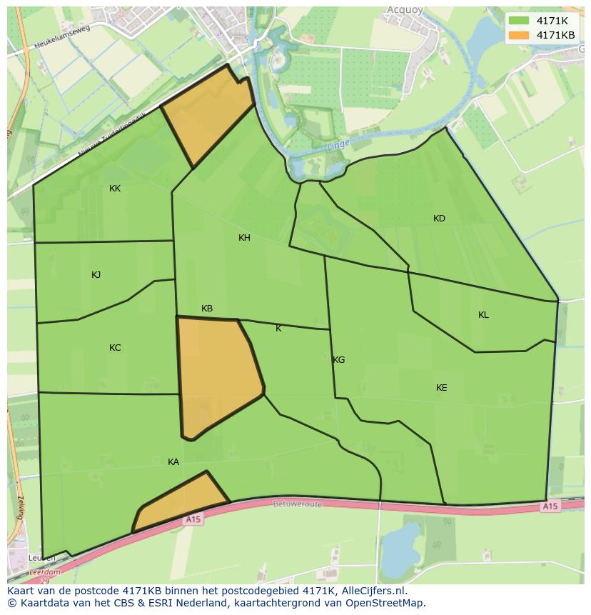 Afbeelding van het postcodegebied 4171 KB op de kaart.