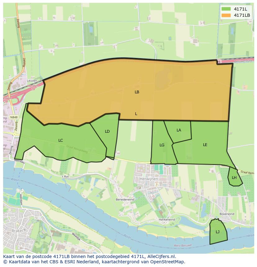 Afbeelding van het postcodegebied 4171 LB op de kaart.