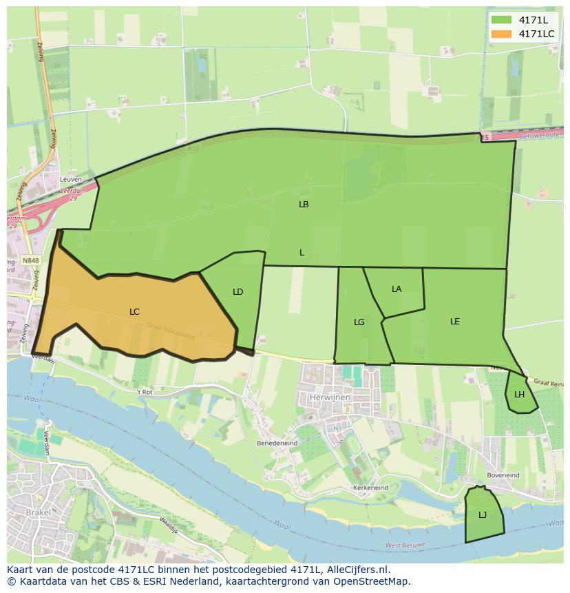 Afbeelding van het postcodegebied 4171 LC op de kaart.