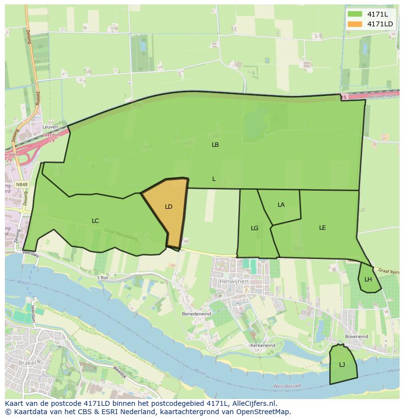 Afbeelding van het postcodegebied 4171 LD op de kaart.
