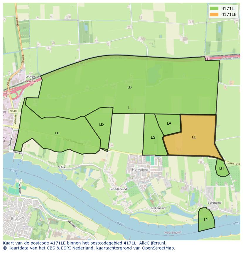 Afbeelding van het postcodegebied 4171 LE op de kaart.