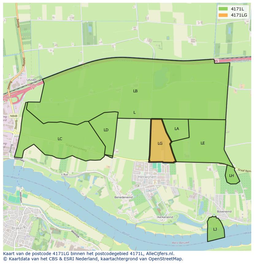 Afbeelding van het postcodegebied 4171 LG op de kaart.