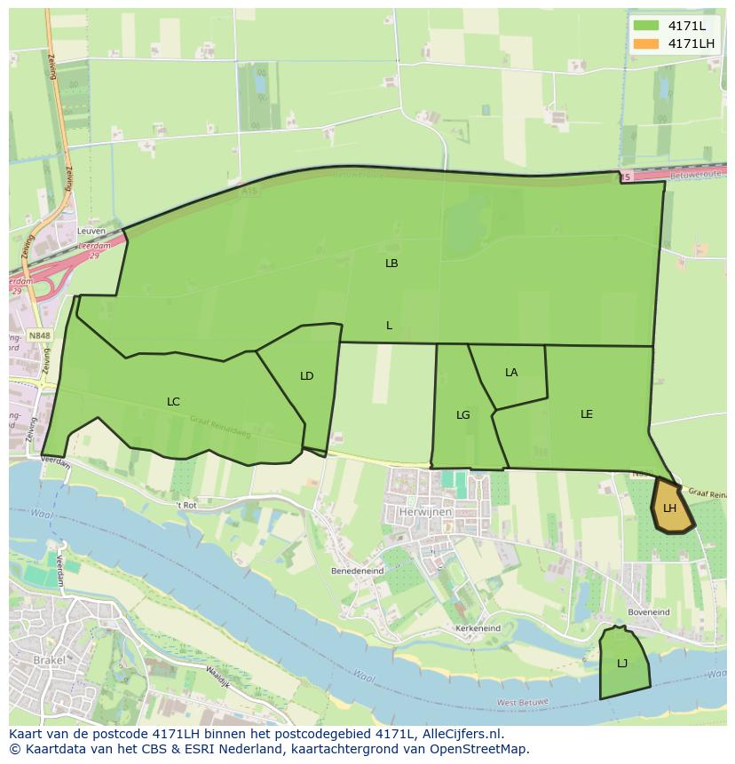Afbeelding van het postcodegebied 4171 LH op de kaart.