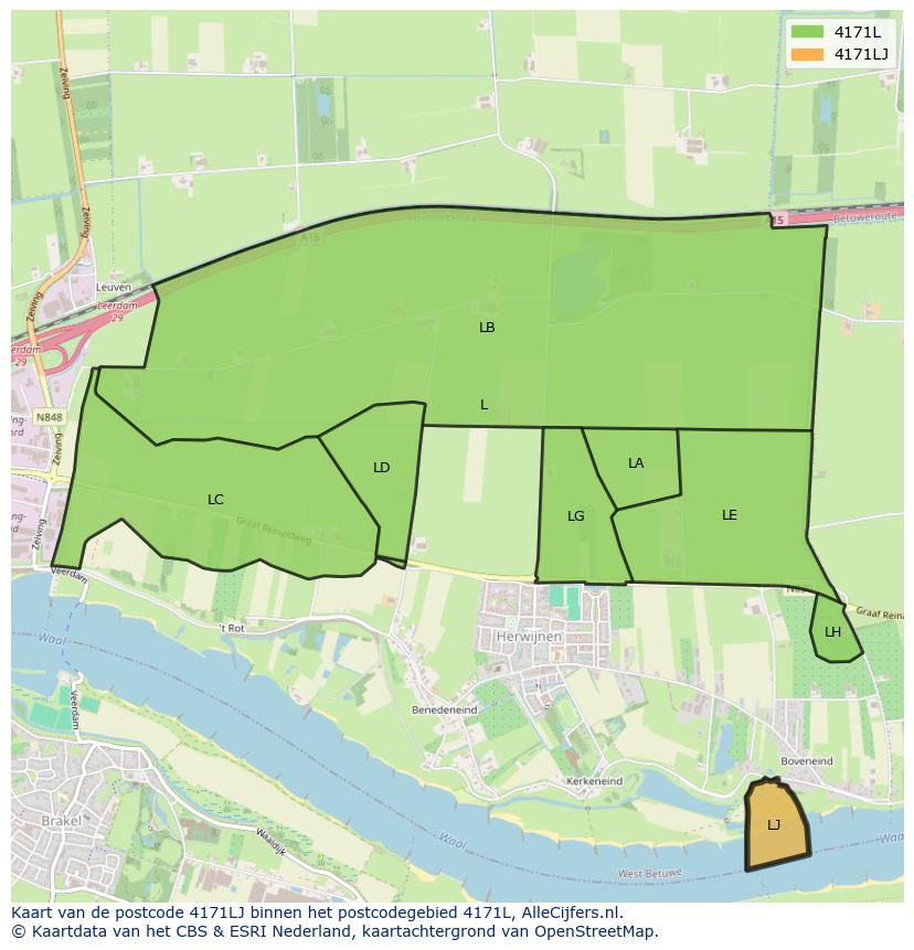 Afbeelding van het postcodegebied 4171 LJ op de kaart.
