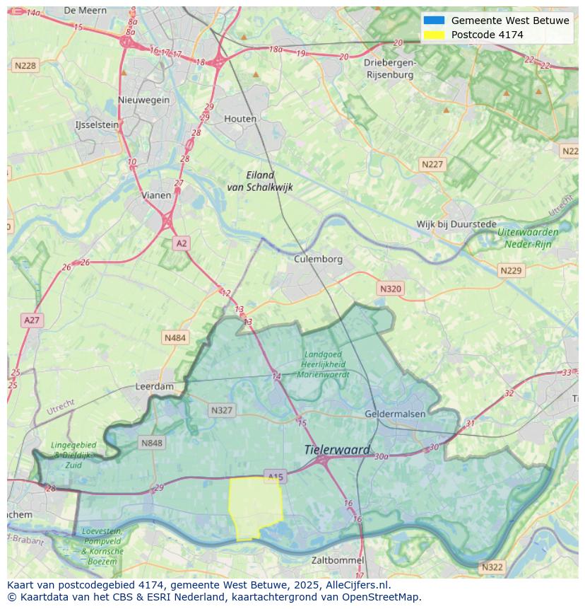 Afbeelding van het postcodegebied 4174 op de kaart.
