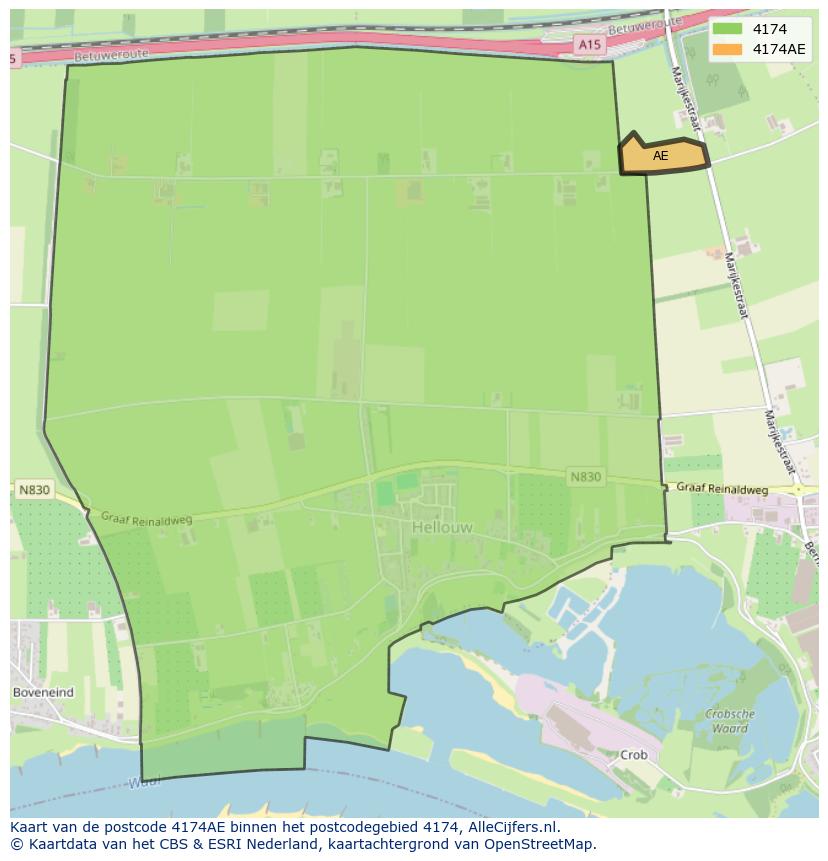 Afbeelding van het postcodegebied 4174 AE op de kaart.