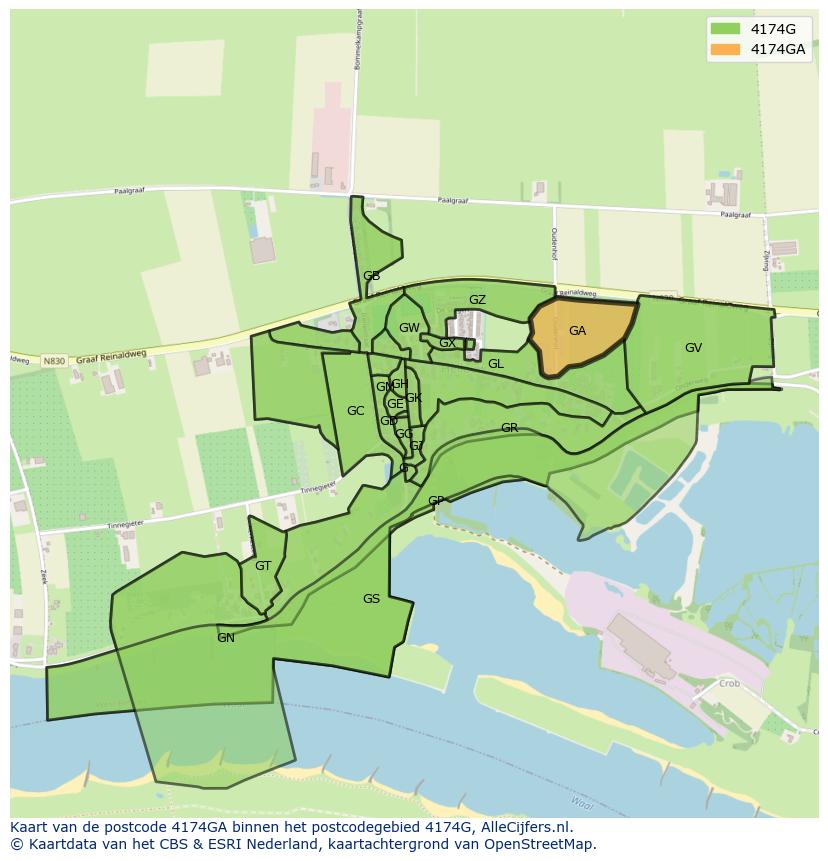 Afbeelding van het postcodegebied 4174 GA op de kaart.