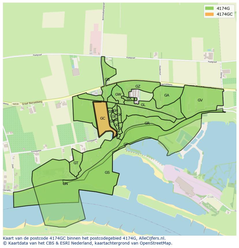 Afbeelding van het postcodegebied 4174 GC op de kaart.