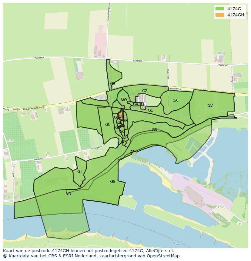 Afbeelding van het postcodegebied 4174 GH op de kaart.