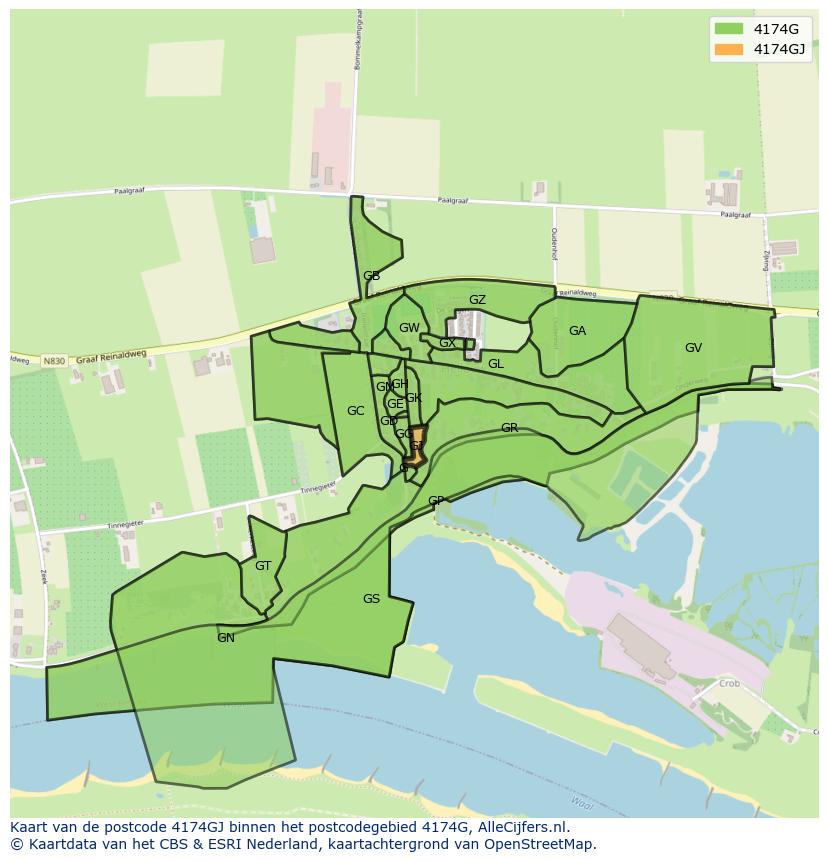 Afbeelding van het postcodegebied 4174 GJ op de kaart.